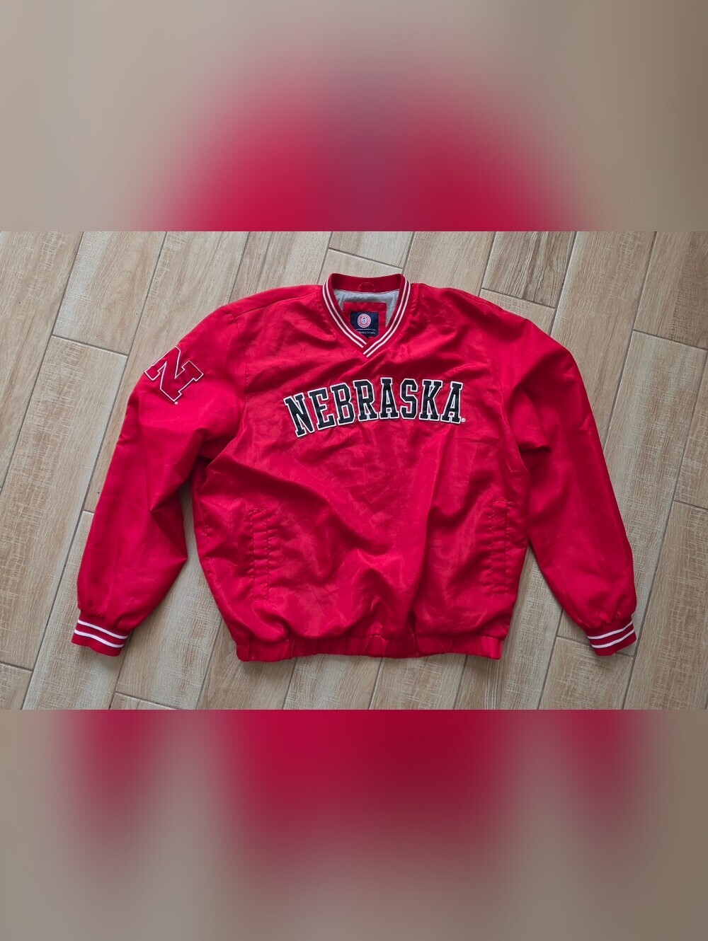 Vintage Nebraska Cornhuskers GIII Pullover Jacket Windbreaker V-Neck L Mens Red